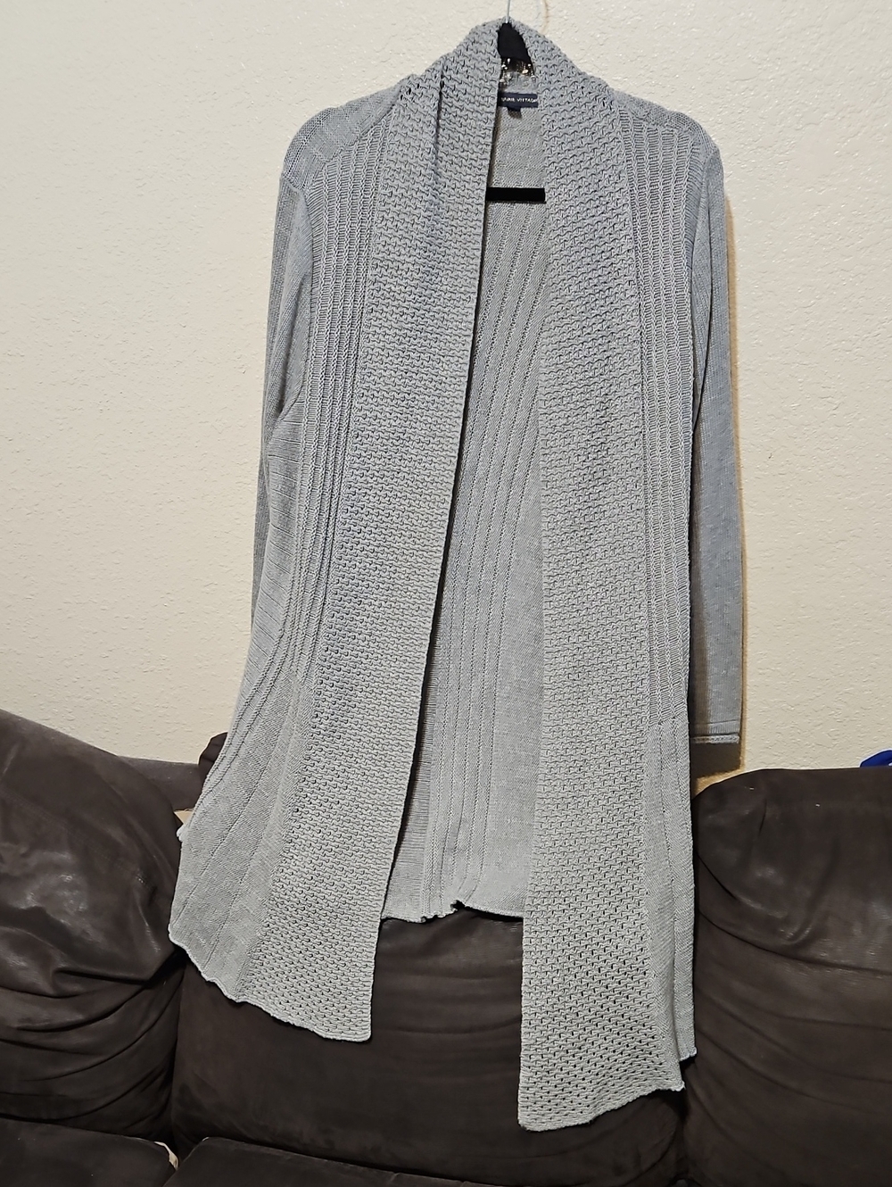 Adrienne Vittadini Gray Open-Front Textured Knit Cardigan